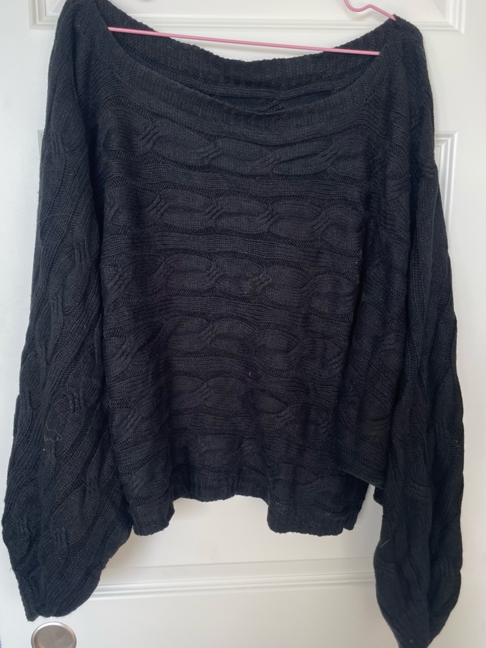 Cider Black Off-the-Shoulder Cable Knit Sweater
